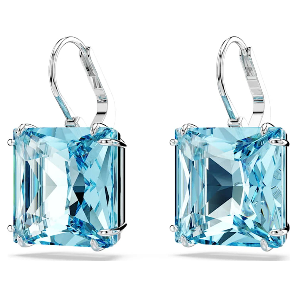 Millenia drop earrings, Square cut, Blue, Rhodium plated by SWAROVSKI