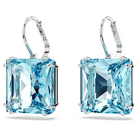 Millenia drop earrings, Square cut, Blue, Rhodium plated by SWAROVSKI