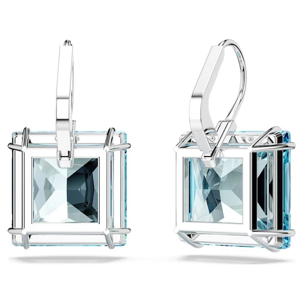 Millenia drop earrings, Square cut, Blue, Rhodium plated by SWAROVSKI