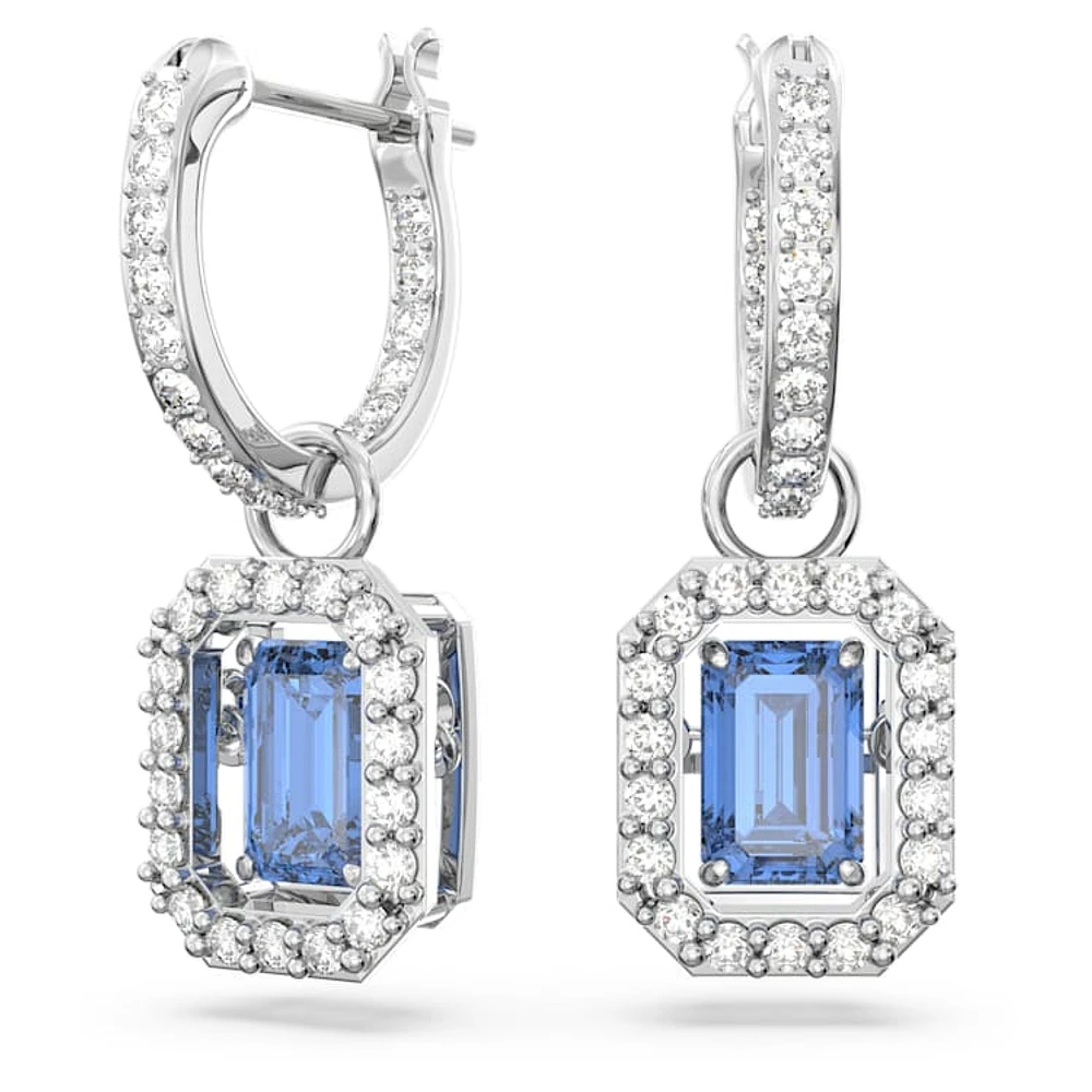 Una drop earrings, Octagon cut, Blue, Rhodium plated by SWAROVSKI