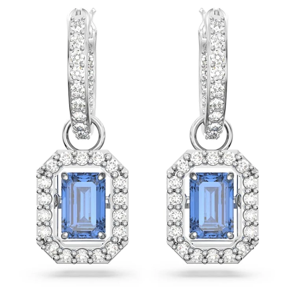 Una drop earrings, Octagon cut, Blue, Rhodium plated by SWAROVSKI