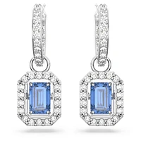 Una drop earrings, Octagon cut, Blue, Rhodium plated by SWAROVSKI