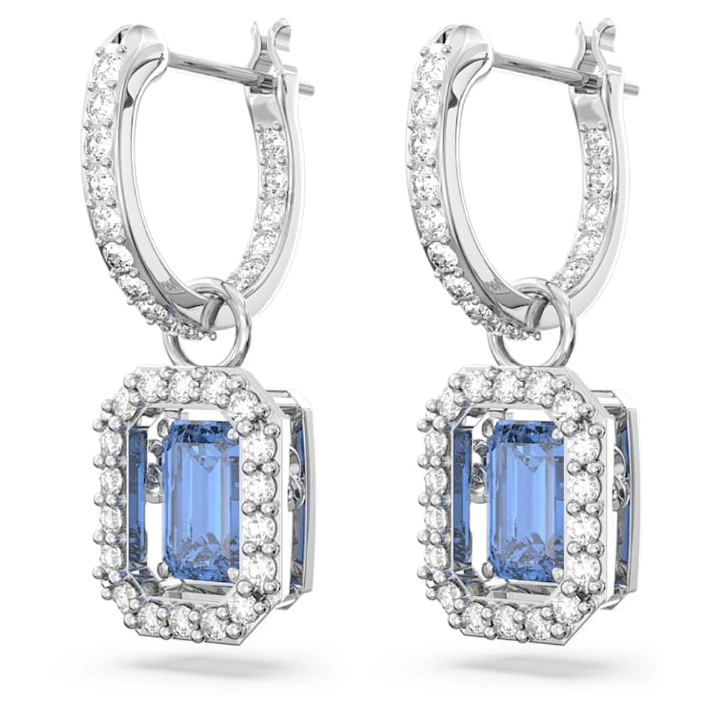 Una drop earrings, Octagon cut, Blue, Rhodium plated by SWAROVSKI