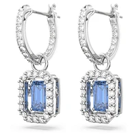 Una drop earrings, Octagon cut, Blue, Rhodium plated by SWAROVSKI