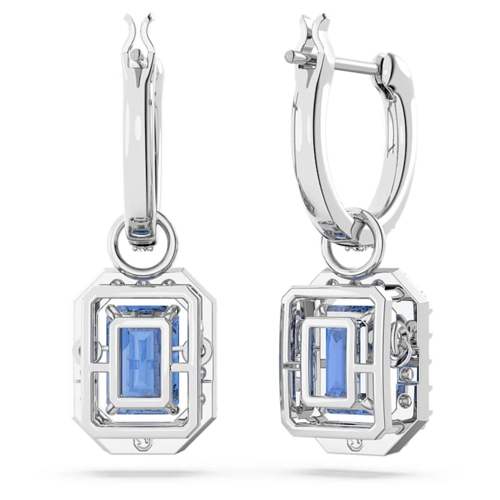 Una drop earrings, Octagon cut, Blue, Rhodium plated by SWAROVSKI