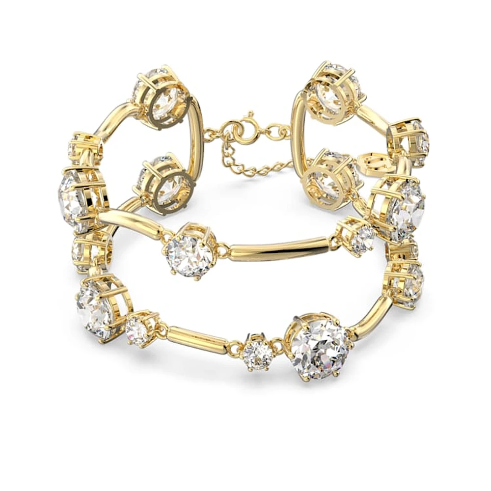 Constella double bangle, Round cut, White, Gold-tone plated by SWAROVSKI