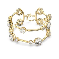 Constella double bangle, Round cut, White, Gold-tone plated by SWAROVSKI