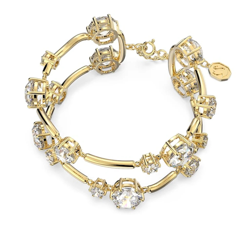 Constella double bangle, Round cut, White, Gold-tone plated by SWAROVSKI