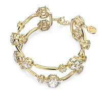 Constella double bangle, Round cut, White, Gold-tone plated by SWAROVSKI