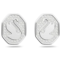 Swan stud earrings, Swan, White, Rhodium plated by SWAROVSKI