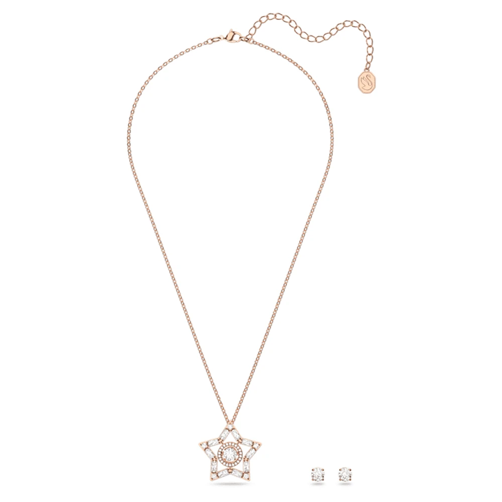 Stella set, Mixed cuts, Star, White, Rose gold-tone plated by SWAROVSKI