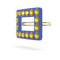 Hair clip, Round cut, Rectangular shape, Blue, Gold-tone plated by SWAROVSKI