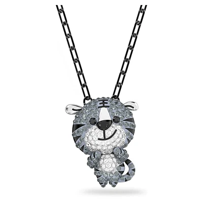 Zodiac Tiger pendant, Tiger, Gray, Ruthenium plated by SWAROVSKI