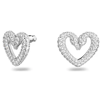 Sublima stud earrings, Heart, Medium, White, Rhodium plated by SWAROVSKI