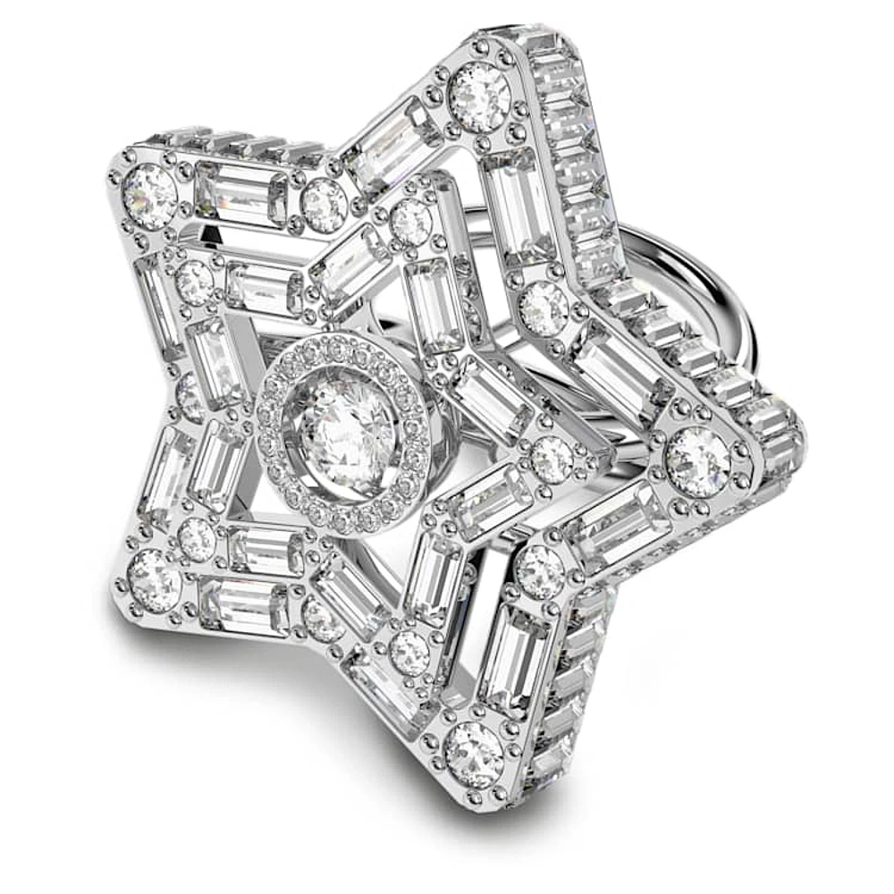 Stella cocktail ring, Mixed cuts, Star, White, Rhodium plated by SWAROVSKI