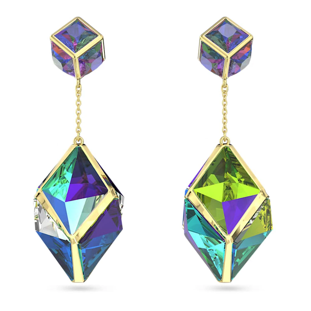 Curiosa drop earrings, Mixed cuts, Green, Gold-tone plated by SWAROVSKI