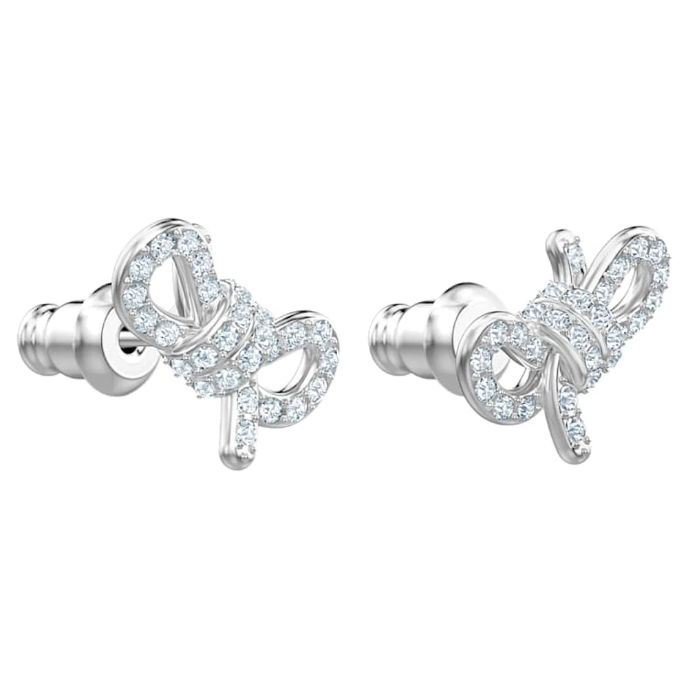 Lifelong Bow stud earrings, Bow, White, Rhodium plated by SWAROVSKI