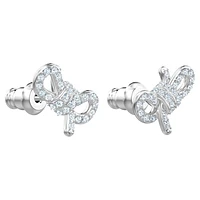 Lifelong Bow stud earrings, Bow, White, Rhodium plated by SWAROVSKI