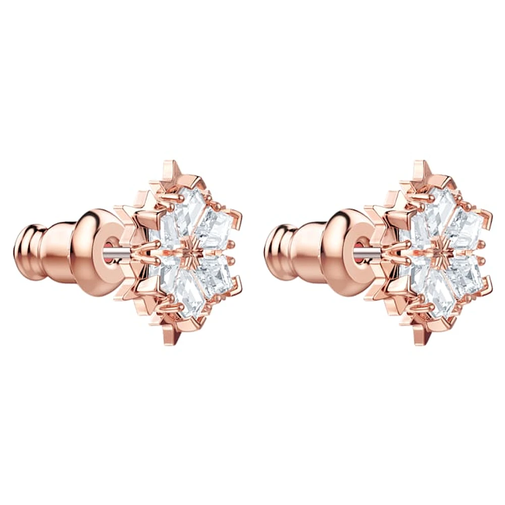 Magic stud earrings, Snowflake, White, Rose gold-tone plated by SWAROVSKI