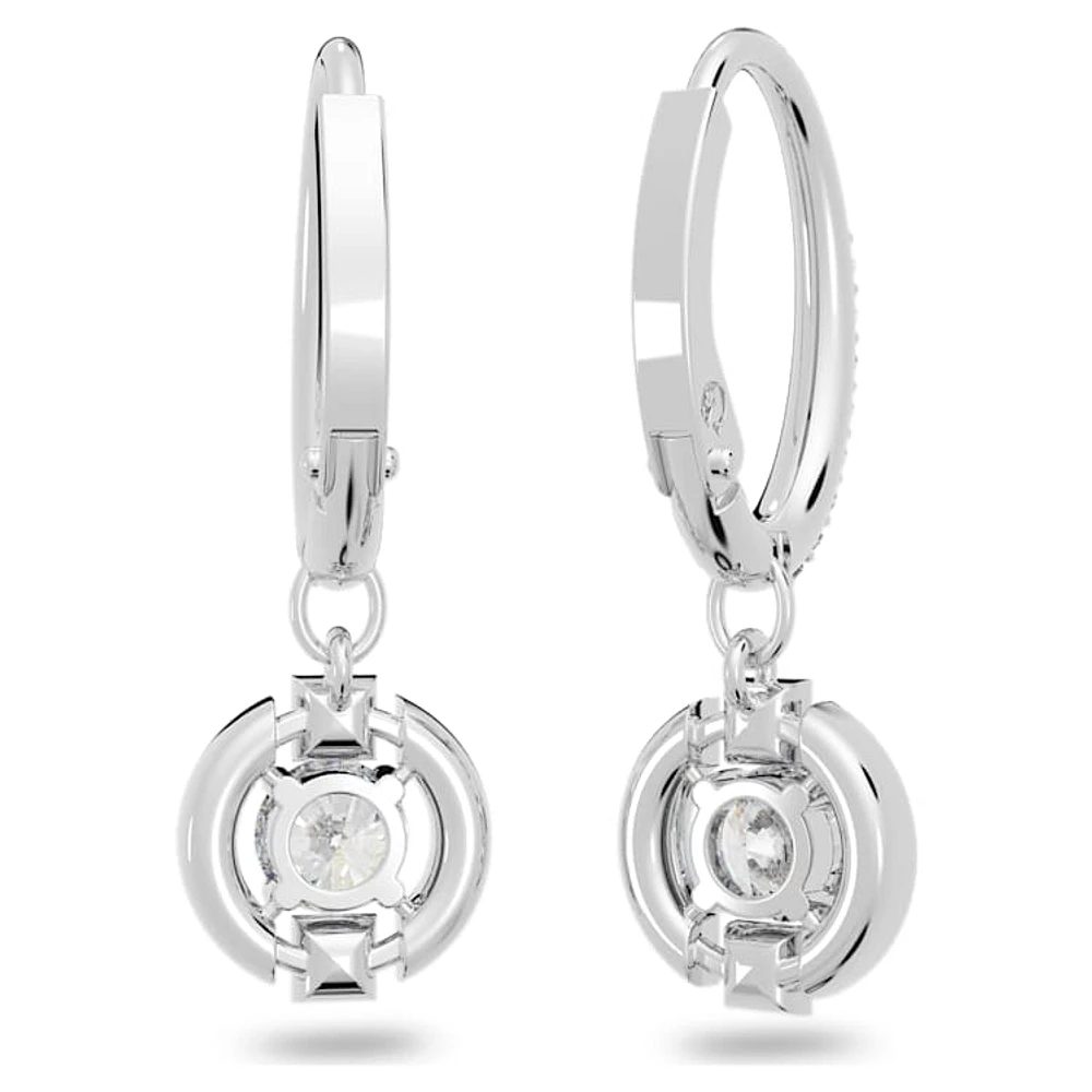 Una drop earrings, Round cut, Pavé, White, Rhodium plated by SWAROVSKI