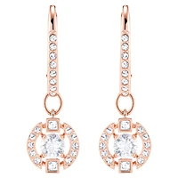 Una drop earrings, Round cut, Pavé, White, Rose gold-tone plated by SWAROVSKI