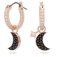 Symbolica drop earrings, Moon and star, Black, Rose gold-tone plated by SWAROVSKI