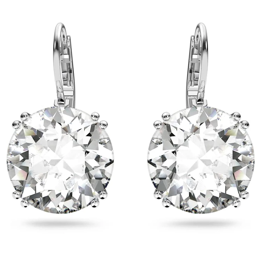 Millenia drop earrings, Round cut, White, Rhodium plated by SWAROVSKI