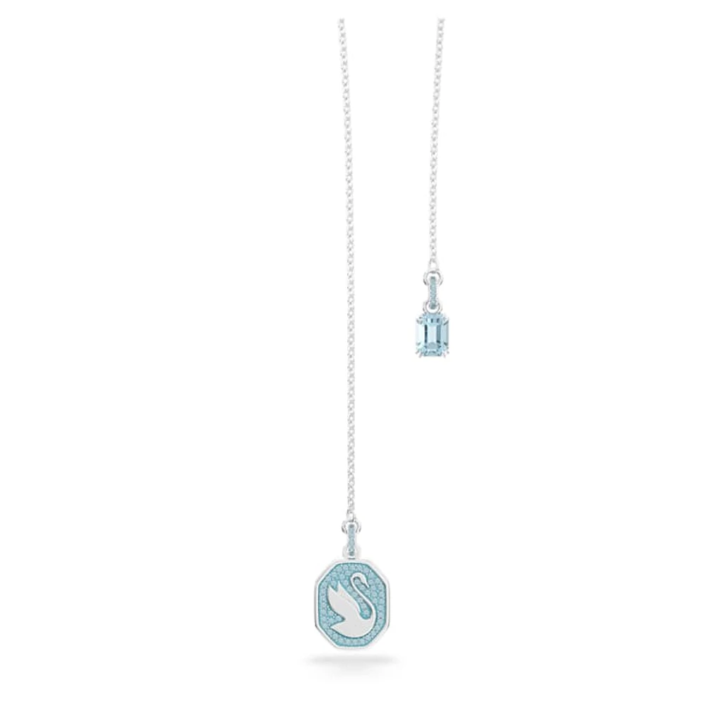 Swan Y necklace, Swan, Blue, Rhodium plated by SWAROVSKI