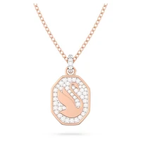 Swan pendant, Swan, Long, White, Rose gold-tone plated by SWAROVSKI