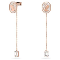 Swan drop earrings, Swan, White, Rose gold-tone plated by SWAROVSKI