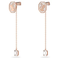 Swan drop earrings, Swan, White, Rose gold-tone plated by SWAROVSKI