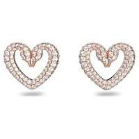 Sublima stud earrings, Pavé, Heart, Medium, White, Rose gold-tone plated by SWAROVSKI