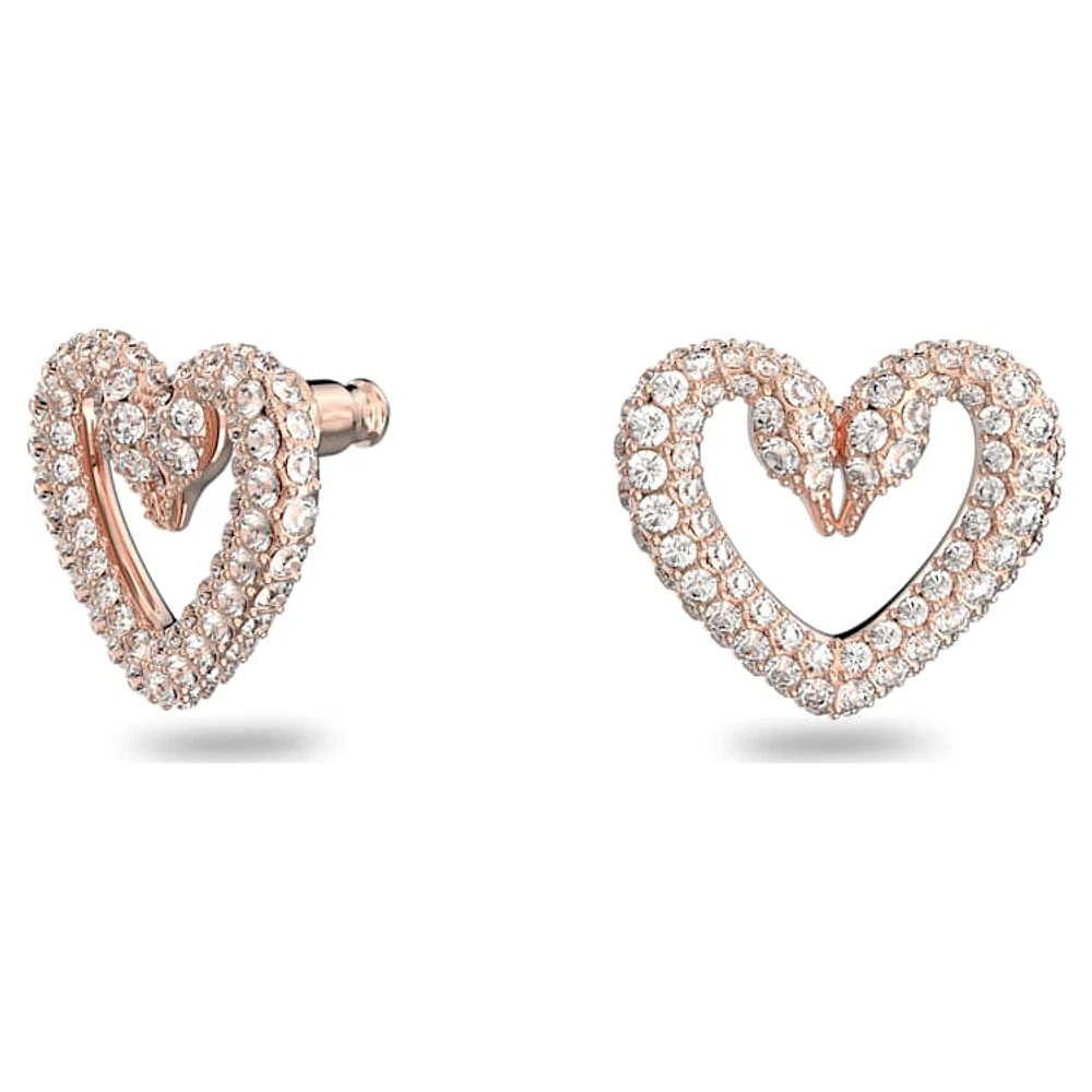 Sublima stud earrings, Pavé, Heart, Medium, White, Rose gold-tone plated by SWAROVSKI