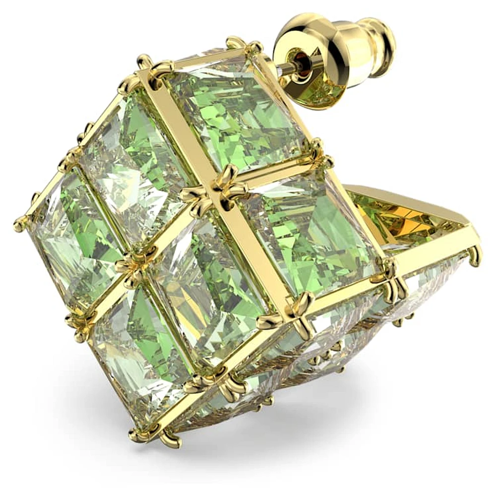 Curiosa stud earring, Single, Square cut, Green, Gold-tone plated by SWAROVSKI