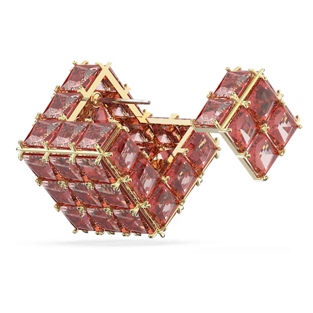 Curiosa stud earring, Single, Square cut, Orange, Gold-tone plated by SWAROVSKI