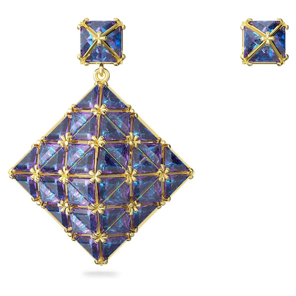 Curiosa drop earrings, Asymmetrical design, Blue, Gold-tone plated by SWAROVSKI