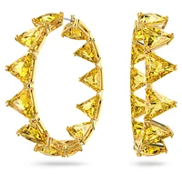 Matrix hoop earrings, Triangle cut, Yellow, Gold-tone plated by SWAROVSKI