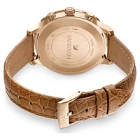 Octea Lux Chrono watch, Swiss Made, Leather strap, Brown, Gold-tone finish by SWAROVSKI