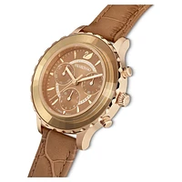 Octea Lux Chrono watch, Swiss Made, Leather strap, Brown, Gold-tone finish by SWAROVSKI