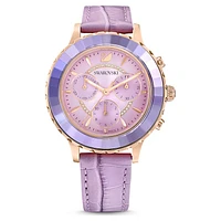 Octea Lux Chrono watch, Swiss Made, Leather strap, Purple, Rose gold-tone finish by SWAROVSKI