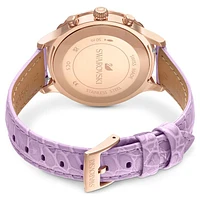 Octea Lux Chrono watch, Swiss Made, Leather strap, Purple, Rose gold-tone finish by SWAROVSKI