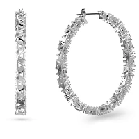 Matrix hoop earrings, Triangle cut, White, Rhodium plated by SWAROVSKI