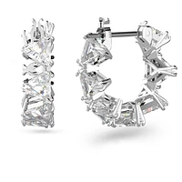 Matrix hoop earrings, Triangle cut, Small, White, Rhodium plated by SWAROVSKI