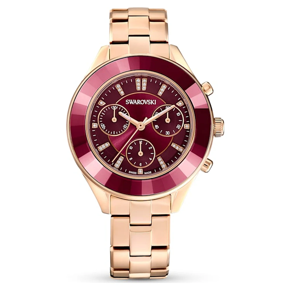 Octea Lux Sport watch, Swiss Made, Metal bracelet, Red, Rose gold-tone finish by SWAROVSKI