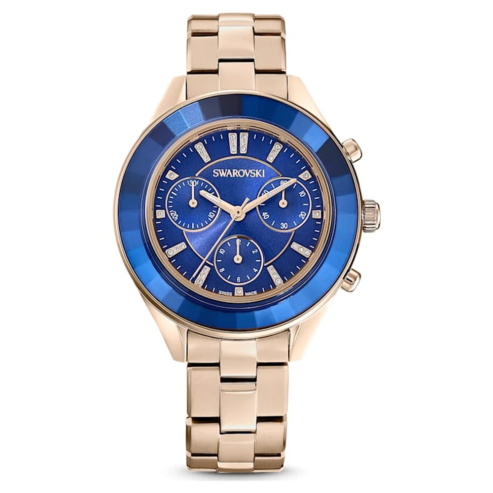 Octea Lux Sport watch, Swiss Made, Metal bracelet, Blue, Champagne gold-tone finish by SWAROVSKI