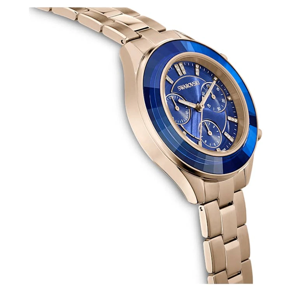 Octea Lux Sport watch, Swiss Made, Metal bracelet, Blue, Champagne gold-tone finish by SWAROVSKI