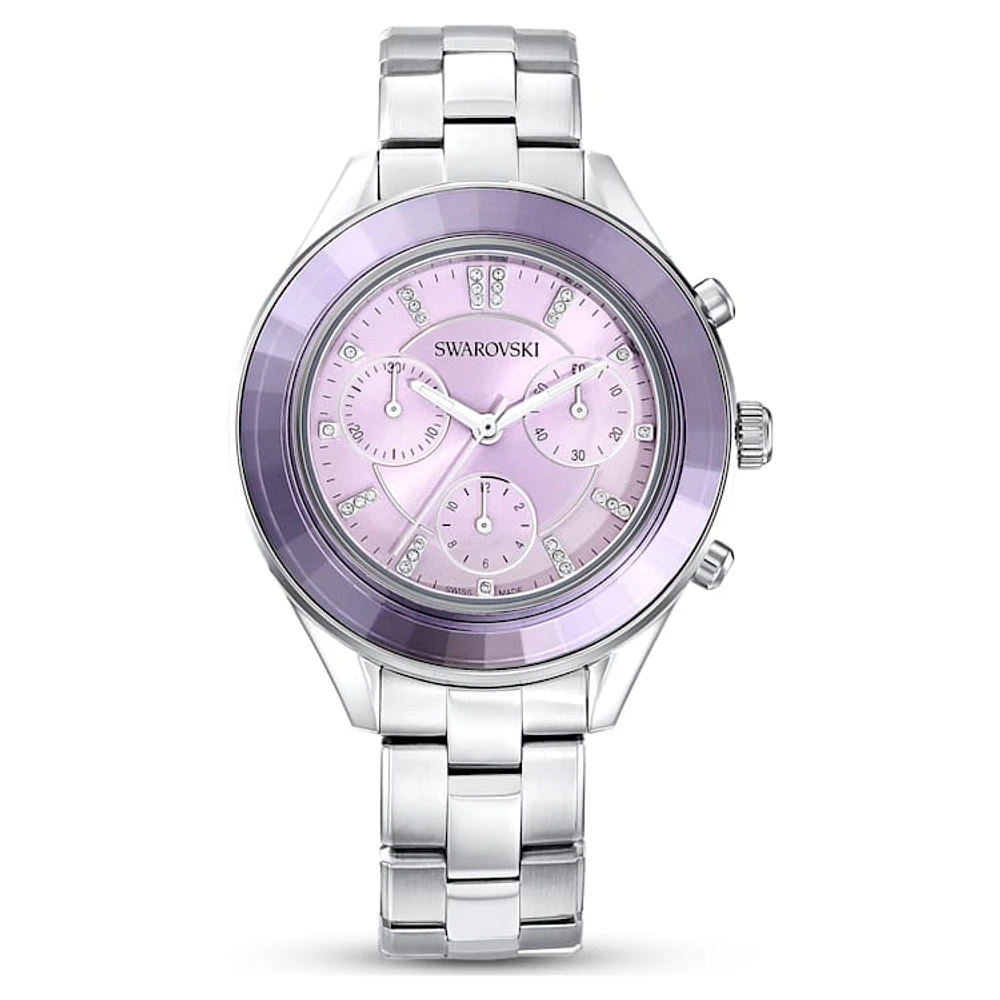 Octea Lux Sport watch, Swiss Made, Metal bracelet, Purple, Stainless steel by SWAROVSKI