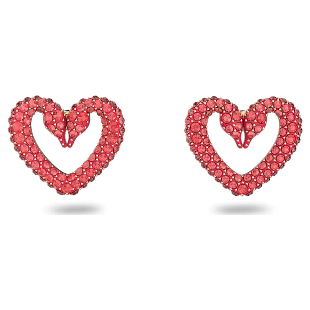 Sublima stud earrings, Heart, Small, Red, Gold-tone plated by SWAROVSKI