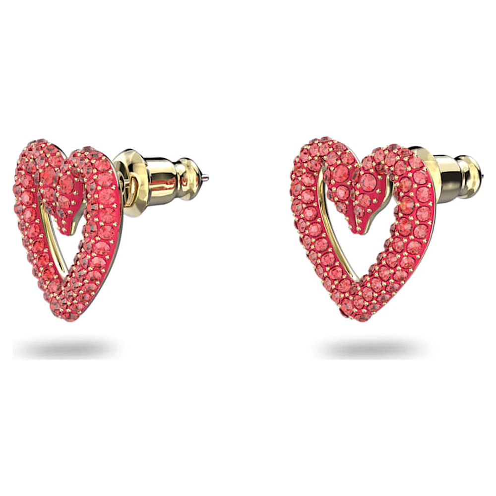 Sublima stud earrings, Heart, Small, Red, Gold-tone plated by SWAROVSKI