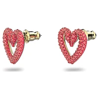 Sublima stud earrings, Heart, Small, Red, Gold-tone plated by SWAROVSKI